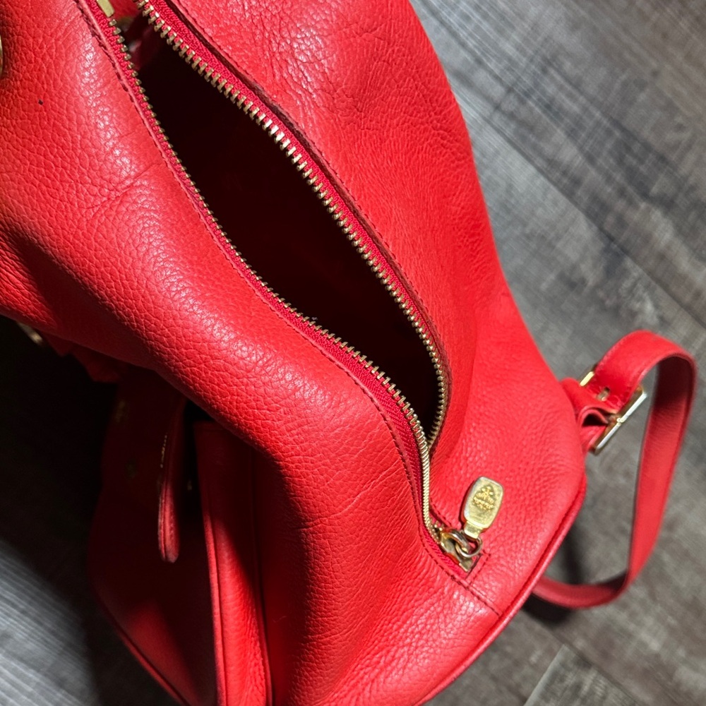 VTG MCM  Red Leather Backpack with Gold Accents - Picture 10 of 16